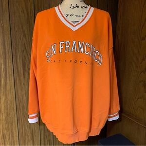 San Francisco Primark Bright Orange Oversized V Neck Sweatshirt